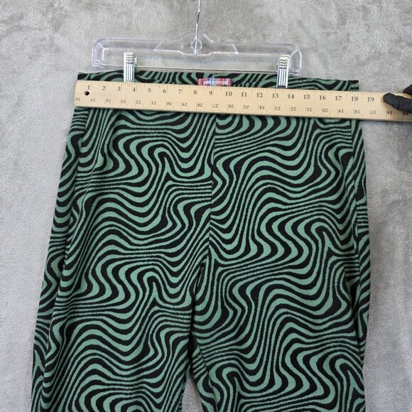Urban Outfitters Pants Womens 3XL Green Black Flare Stretch Knit Swirl Op Art - Picture 2 of 11